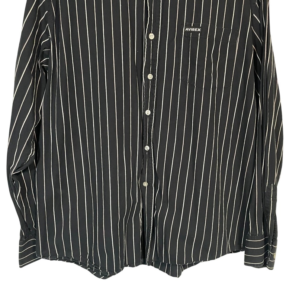 Avirex Button Down Shirt Mens XL Black Pinstripe Long Sleeve Cotton Streetwear - Picture 8 of 9
